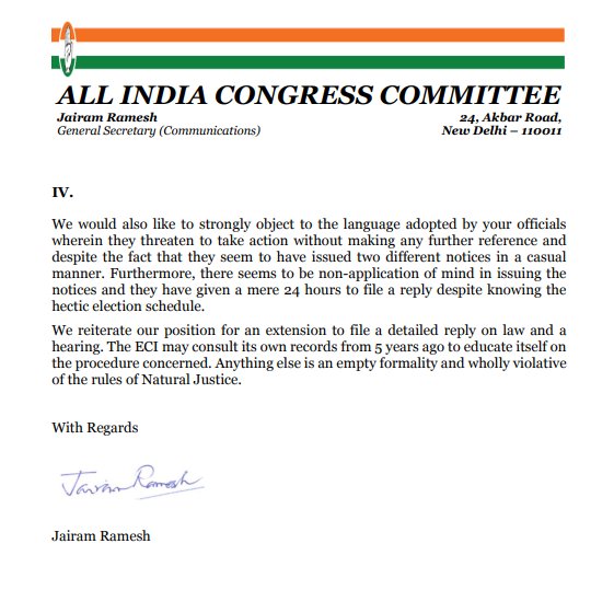 LokPoll's tweet image. In reply to the notice issued by the #ElectionCommission of India, Congress (@INCIndia) says, "We would like to express our surprise at the short amount of time given to the Congress President to reply to the charges levelled against him in the Notice i.e. 24 hours. You would