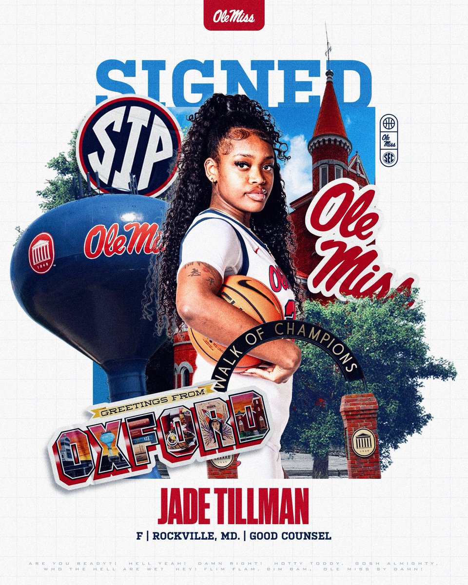 OleMissWBB's tweet photo. Jade is officially a Rebel! 🤩

#HottyToddy x @JadeTillman10 https://t.co/3pOx3AnGdi