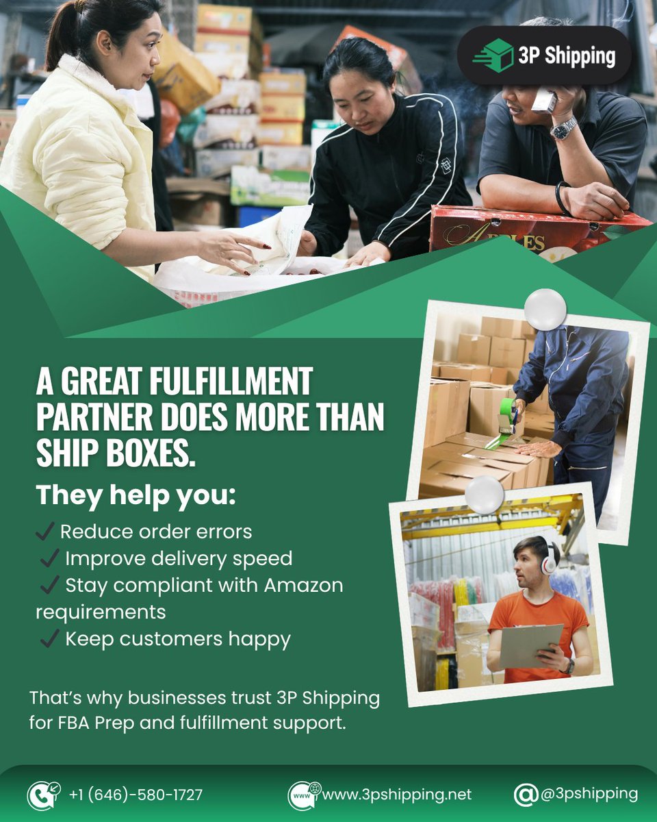 3p_shipping's tweet image. 1 Fulfillment Partner. 4 Powerful Results.

A great 3PL doesn’t just ship boxes—it builds your business.
With 3P Shipping, you get faster deliveries, fewer errors, and full Amazon FBA compliance so you can scale without stress.
#3PL #FulfillmentCenter #LogisticsSolutions #Ecommer