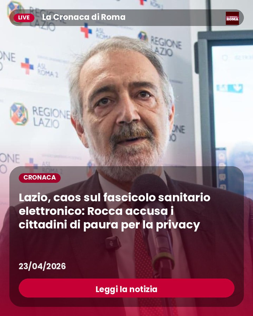 cronacadiroma's tweet image. Leggi la notizia : Nel cuore della Capitale, un monito si leva contro l’inerzia. Solo il 10% dei romani utilizza il fascicolo sanitario elettronico, uno strumento che, nelle intenzioni, doveva semplificare l’accesso alle cure e… #Lazio #FascicoloSanitarioElettronico #Privacy