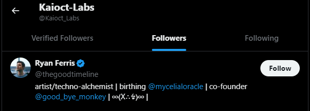 galify2's tweet photo. FORST DEV @thegoodtimeline ($100M TECH RUNNER) just followed @kaioct_labs

hes the FIRST FOLLOWER

THIS IS HIS FIRST PROJECT SINCE 
@mycelialoracle

GONNA SEND FEES AND 5% TO HIS SOL WALLET THAT HE POSTED:

UfRxQVpas7BkuTG92kyyBNziJz42jC4v4Y9ZLvMjuQn
0.5

P.S. THE GITHUB LINK THEY POSTED IN THEIR FIRST POST ISNT THEIRS, ITS A REFERENCE FOR THEIR TECH