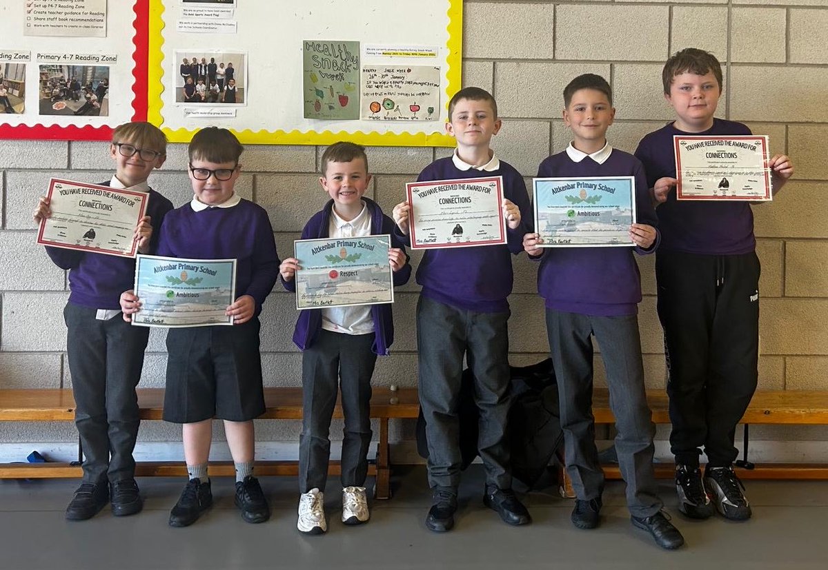 AitkenbarPS's tweet image. Today at assembly our Rights Respecting Leadership Group highlighted the importance of article 6 and article 24 from the @UNCRC children’s charter 🌍 We also celebrated our weekly certificate winners - all boys this week 💪 🌟 💙 #Proud #SchoolValues