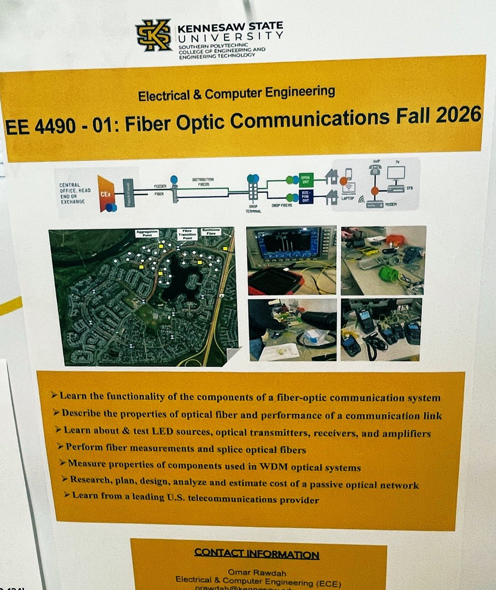 Forthcoming Fiber Optic Comms course-Fall 2026 <a href="/kennesawstate/">Kennesaw State University</a> 
#FTTHPON #FiberOptics #OpticalNetworks