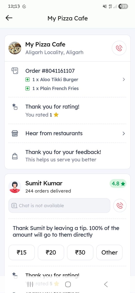 FighterFai28851's tweet image. Ordered from MyPizzaCafe (Order #8041161107) — French Fries quantity was very less and the Veg Burger taste was terrible. This is completely unacceptable. I want a full REFUND immediately! @zomato @zomatocare please look into this. #ConsumerRights #BadExperience
