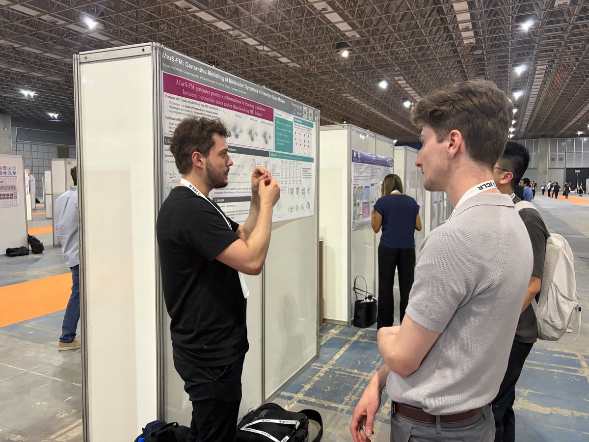 valence_ai's tweet image. Kicked off day 1 at @iclr_conf with our MarS-FM poster presentation.

We're introducing a new class of generative models delivering 600x speedup compared to traditional molecular dynamics simulations, without sacrificing structural accuracy. 

If you want to connect with the team