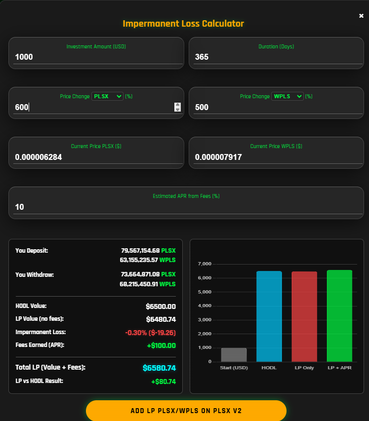 GregRadiator's tweet image. Hey guys! 👋 Check out the new tool on Reptalianie.com to calculate impermanent loss when adding liquidity on $PLSX. Simulate your liquidity quickly and easily💧📊 Plus, don't forget to check out our coin $REP369 🚀 #PulseX #PulseChain