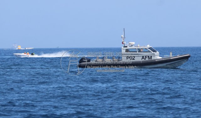 Shipguru's tweet photo. #armedforcesofmalta #P02 during #voomquest #powerboatracing off #marsamxettharbour #Malta - 19.04.2026 -  https://t.co/nfgboxc3g3 - NO PHOTOS can be used or manipulated without our permission @key2med @Gibdan1 @GGYSSELSSHIPS @ShippingMagnate @powerboat https://t.co/KBBjY7RSdT