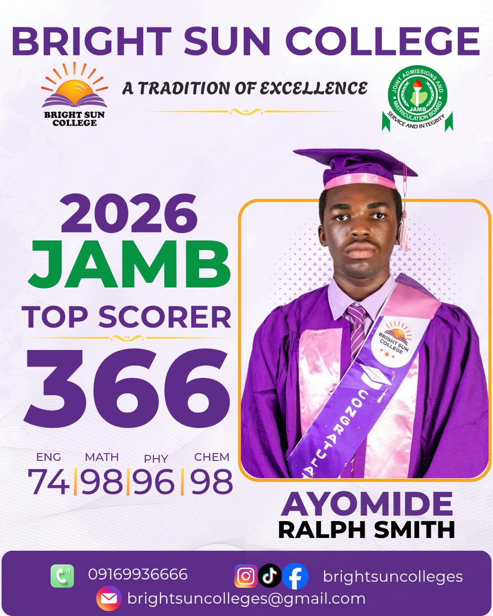 nticlagos's tweet photo. 366 in JAMB 2026. That’s not luck, that’s serious work paying off.
Congratulations Ayomide Ralph Smith you have set the bar high with an outstanding performance, and it shows what focus, consistency, and the right support can do.✨🥳
Connect with us: https://t.co/IShuTCev0S https://t.co/307E30ts2G