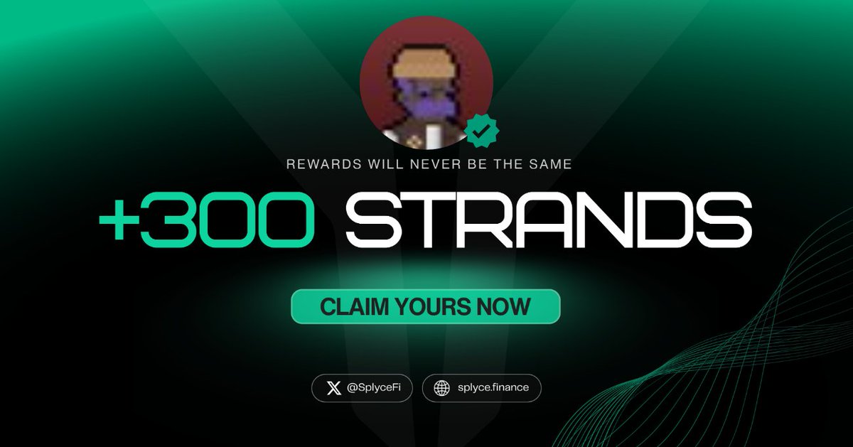 300 Strands claimed. 

Real-world yield is coming to Solana with <a href="/SplyceFi/">Splyce Finance</a> 

Feels good to be early.

Your turn: solana.splyce.finance/rewards?ref=9e…