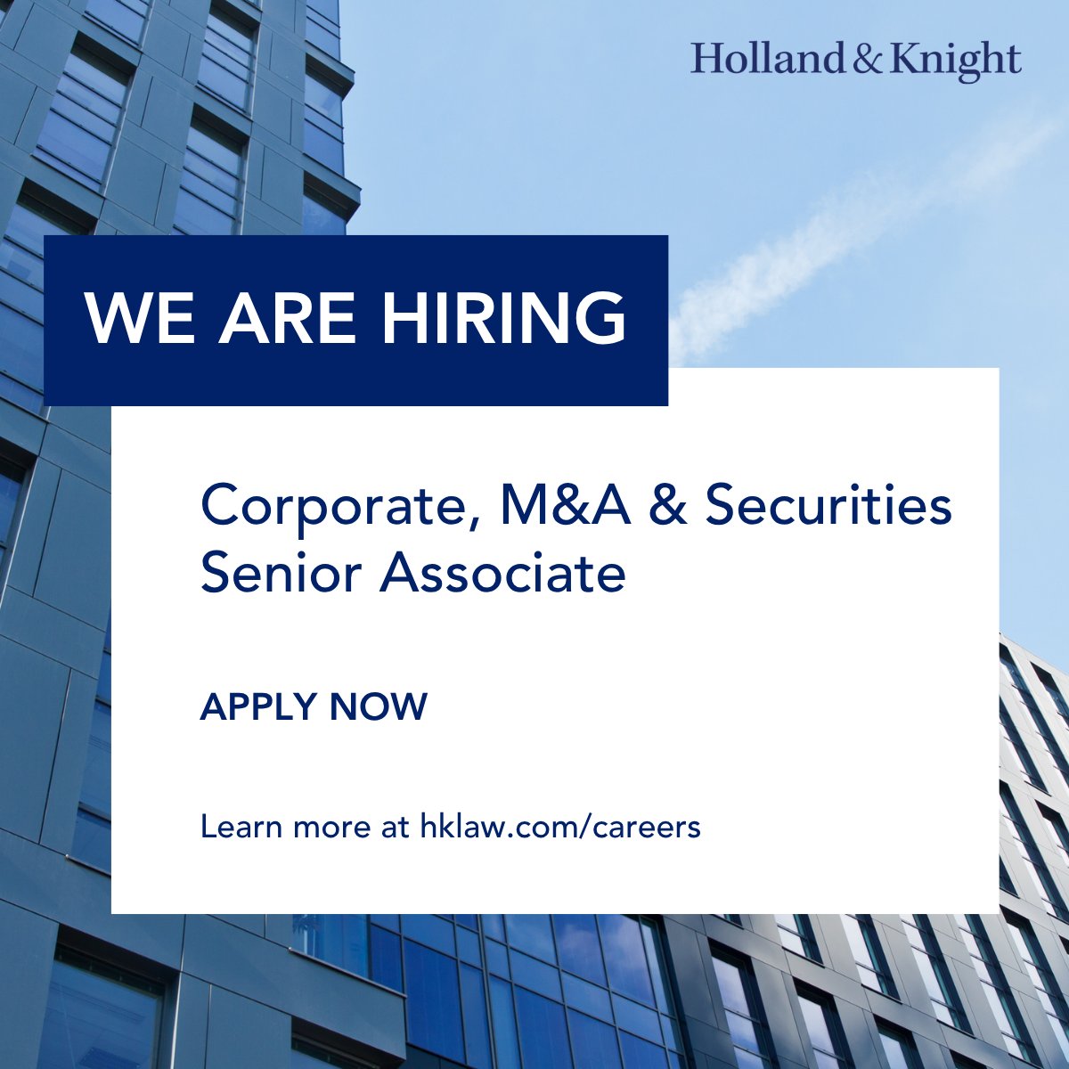 Holland_Knight's tweet image. Are you a #corporate attorney in #Texas seeking a path for #careergrowth? Holland &amp;amp; Knight wants to hear from you! We're looking for a senior associate with 5-7 years of experience to join our Corporate, M&amp;amp;A and Securities Section. Candidates should have a background in M&amp;amp;A and