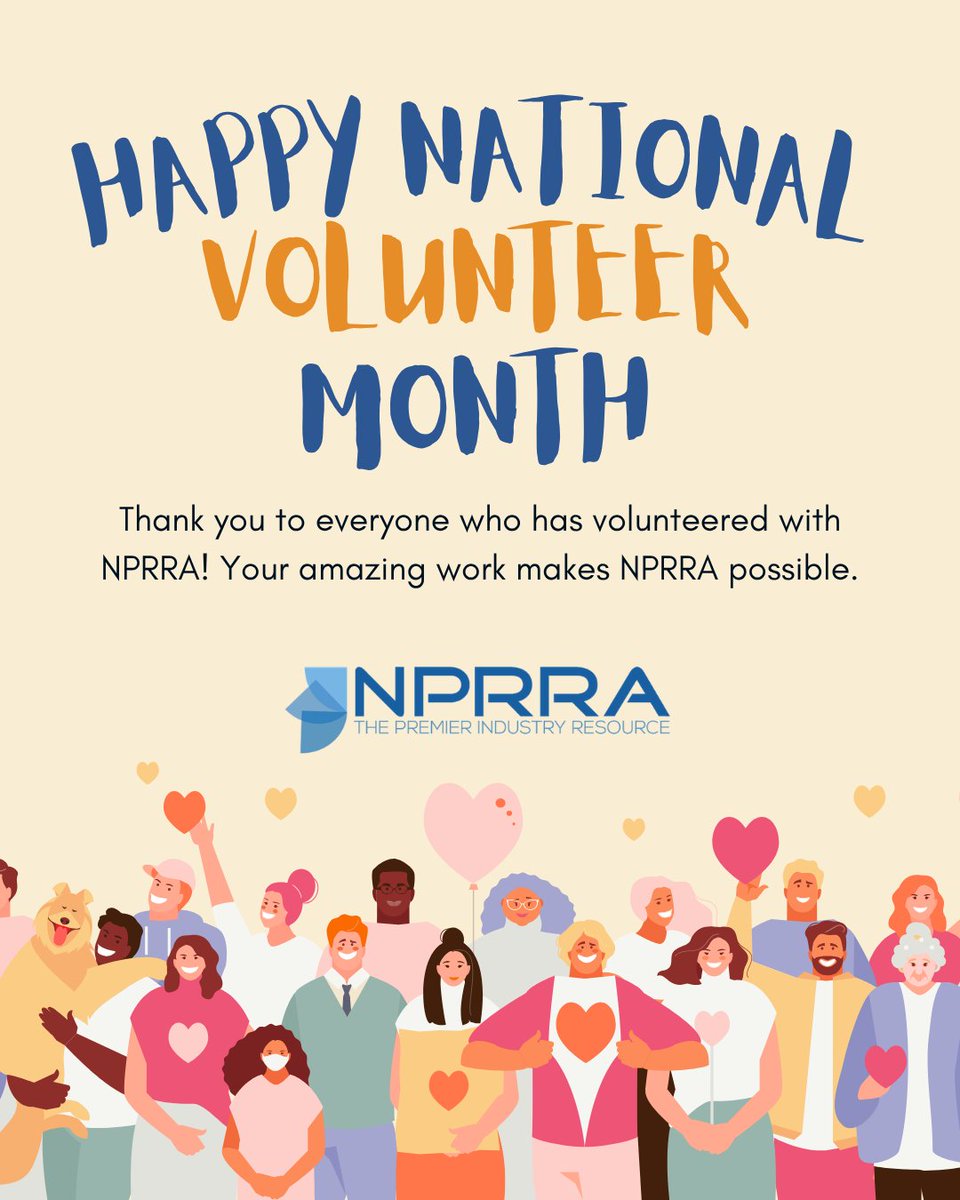 Happy National Volunteer Month from NPRRA!

If you have ever volunteered with NPRRA, whether it be on the board or at a conference, we appreciate you.
➡️Have a memorable experience you want to share about volunteering with NPRRA? Let us know in the replies!