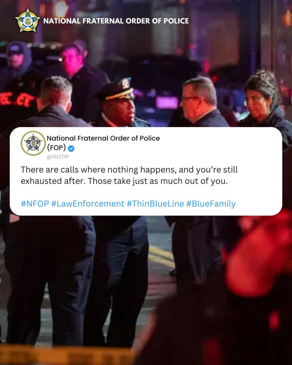 GLFOP's tweet image. Mental load is real. Staying switched on for hours at a time wears on you. Take that seriously.

 #OfficerWellness #LawEnforcement #FOP #MentalHealthMatters #PoliceLife