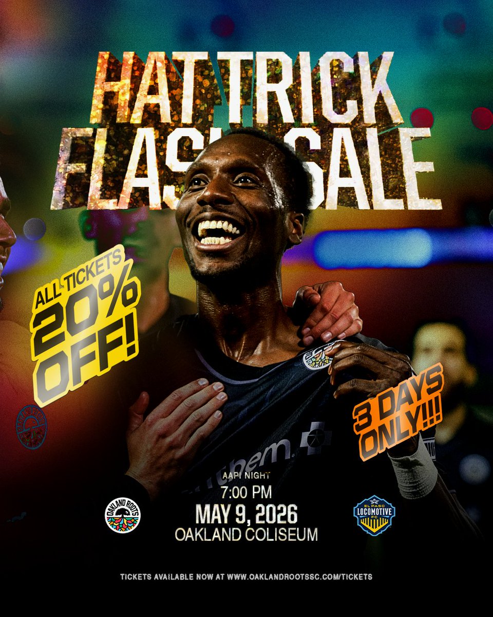 oaklandrootssc's tweet photo. Celebrate our No. 9 on 5.9 🚀

Peter Wilson made history last night so we’re running it back with a deal for the Fam. Get 20% off all tickets for our next home match on May 9.

3 days only. Don’t wait!

Flash Sale: https://t.co/tgjNL5j7ck

#OaklandFirstAlways https://t.co/eBR6RUYEYj