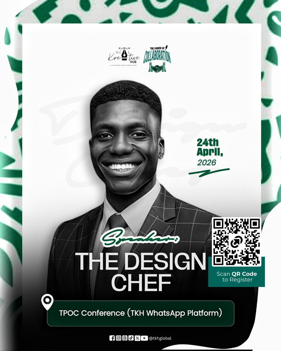 tkhglobal's tweet photo. He's more than a Designer.
He's a Strategist, Public Speaker, Designer and Influencer ✨💯

Unveiling our First Speaker for Day 1 of *TPOC CONFERENCE 2026.* 

🔥 TPOC KREATIVES 🔥 
 Mr. Victory Elijah Inwang A.K.A The Design Chef , will be live in The Kreative Hub ✨🙌 https://t.co/fZsGUCxkxv