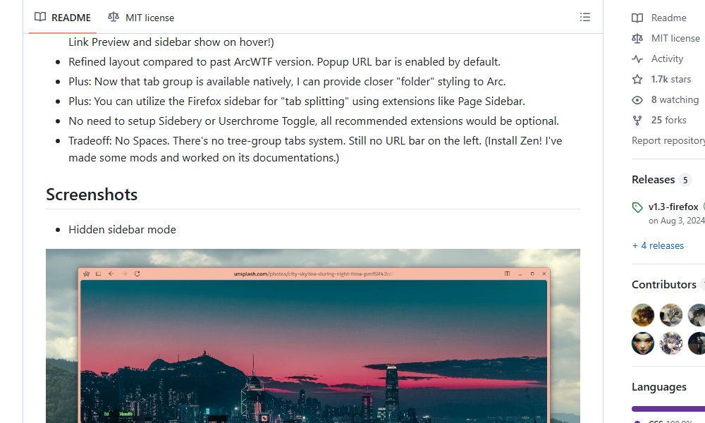 clxymox's tweet image. 💻 ArcWTF
⭐ 1,733 stars

**"Arc Windows redessiné pour Firefox 137+ : onglets verticaux, groupes natifs et simplicité !"**
#GitHub