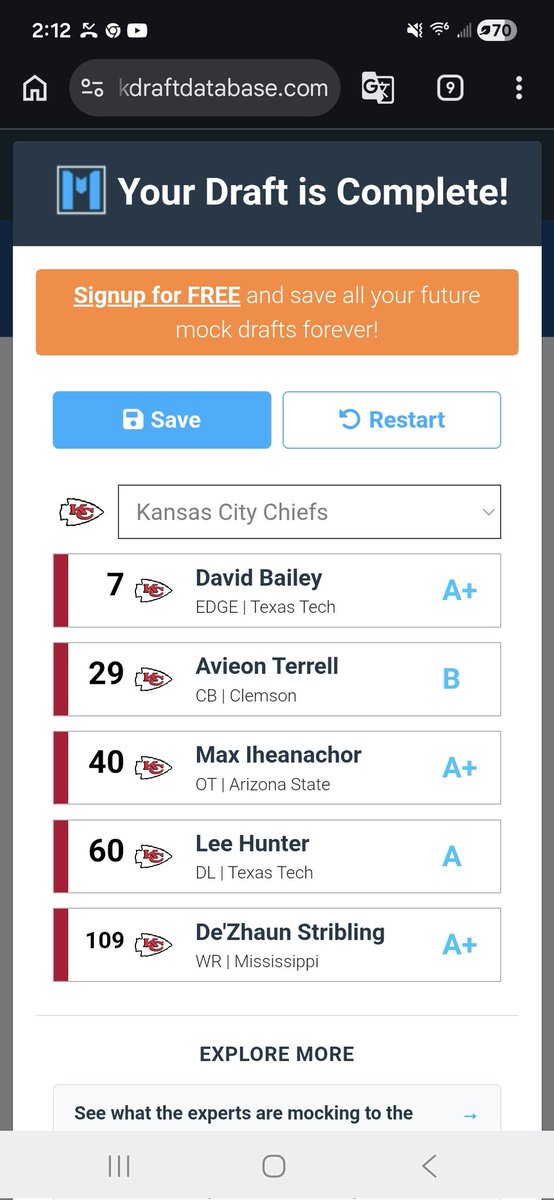 Feelin_This182's tweet photo. @hbtCHIEFS One last mock what would you think about this? A couple trades but I would love this draft outside of waiting on a WR https://t.co/thp46pRcyZ