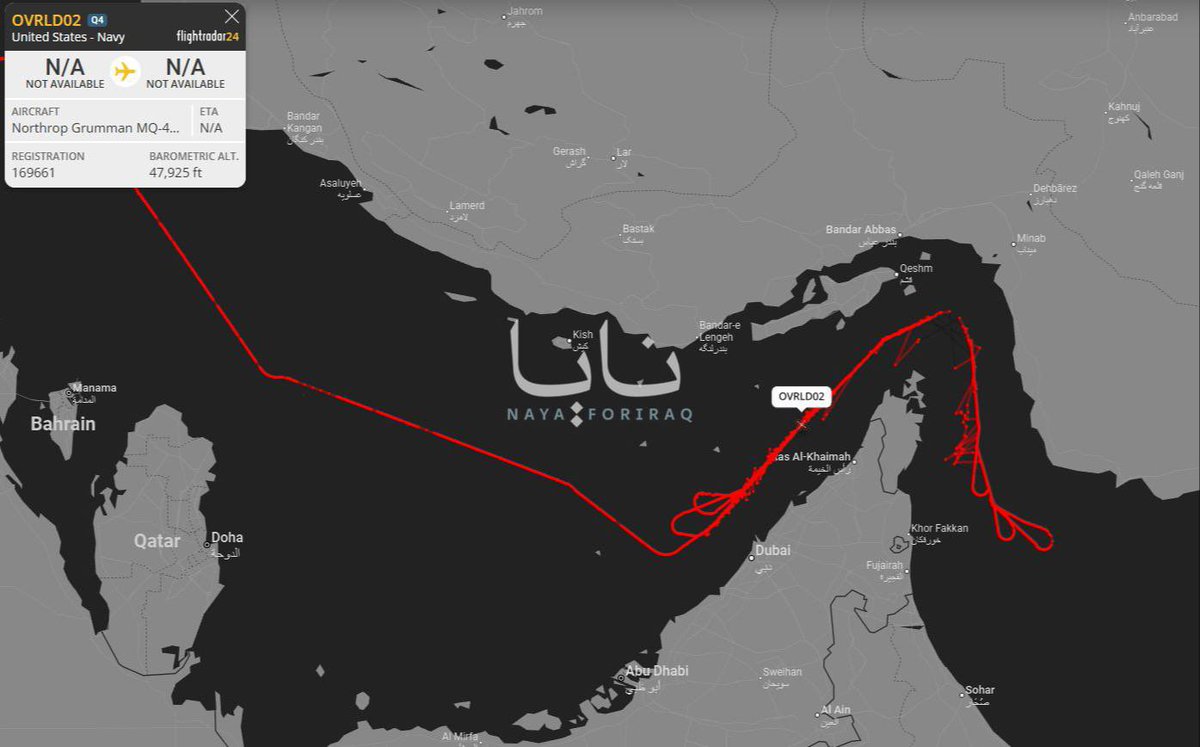 DrMalko's tweet image. 🚨🚨 BREAKING 🚨🚨

🇺🇸🇮🇷 A US Navy MQ-4C Triton drone is reportedly conducting ISR (intelligence, surveillance, reconnaissance) operations over the Strait of Hormuz.

#USA #Iran #Drones #Hormuz #BreakingNews #Geopolitics