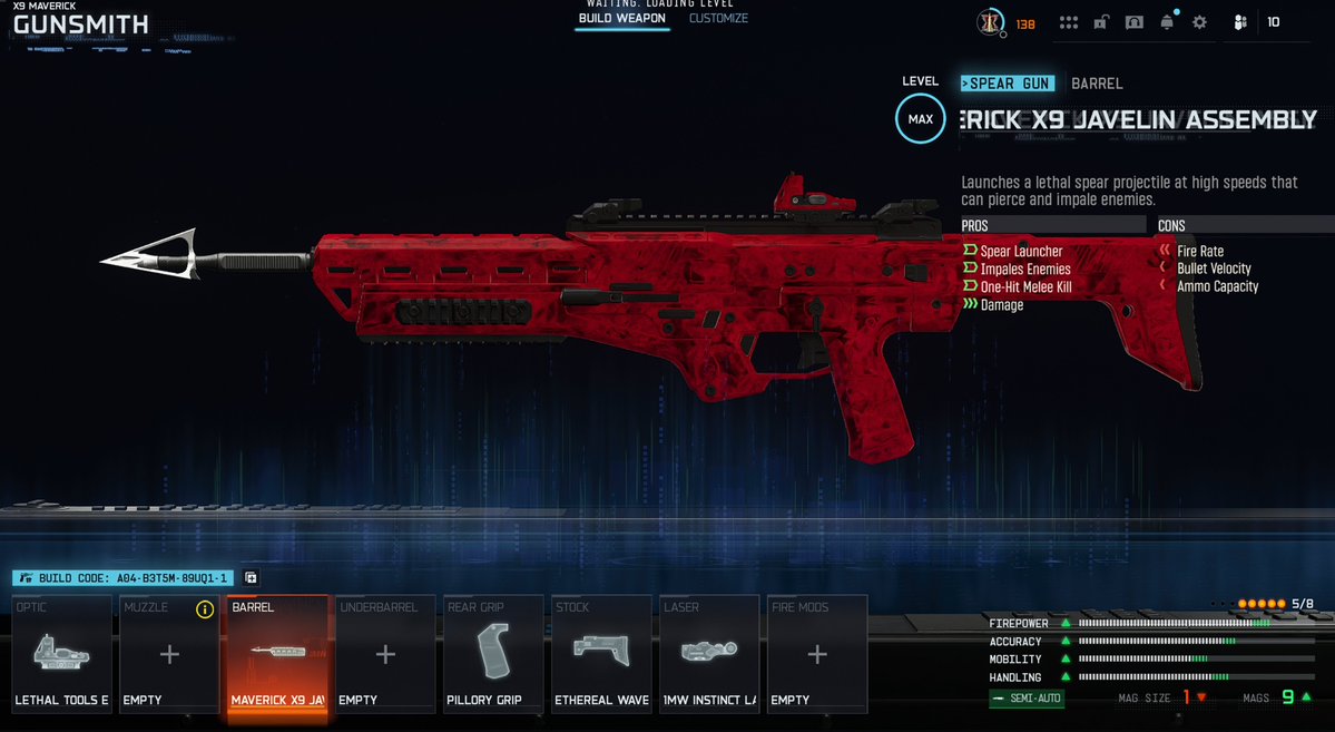 WZStatsGG's tweet image. ‼️🚨 NEW SPEAR GUN CONVERSION IN BO7 🚨‼️

🆕 The new Spear Gun conversion for the X9 Maverick is pretty fun in #BlackOps7 Multiplayer!

✅ One-Shot anywhere to the body
✅ Can pierce multiple enemies with 1 shot
✅ One Hit Melee without Close Shave perk
🛡️ Can be countered by