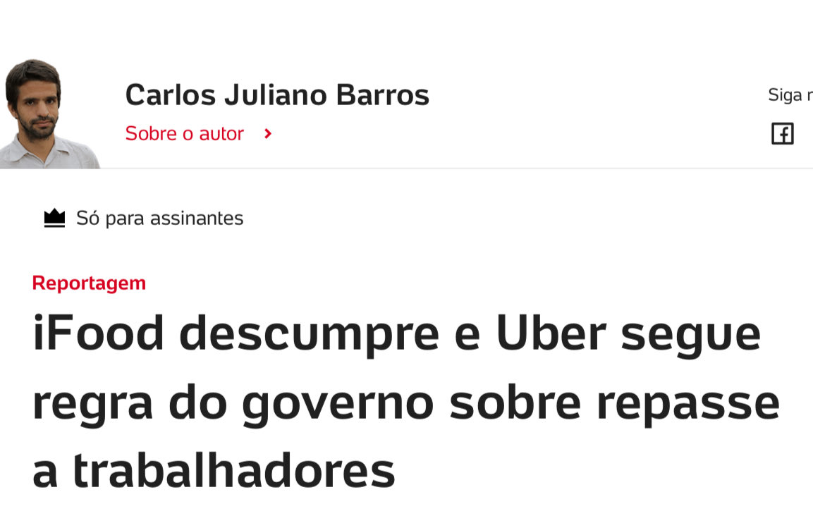 Hoje entrou em vigor a portaria do nosso governo exigindo transparência da Uber, IFood e outros Aplicativos em relação aos valores: quanto é repassado aos motoristas e entregadores e quanto é embolsado pelas plataformas. A Uber cumpriu, o IFood não. Vamos notificar imediatamente