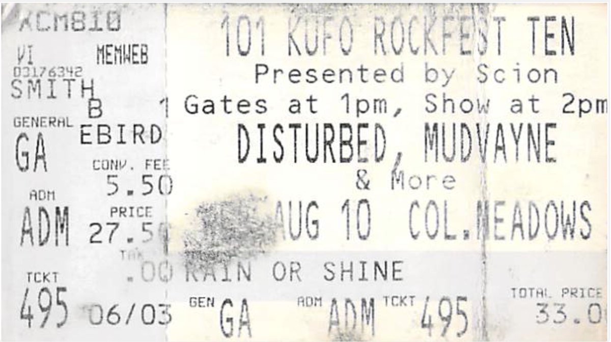 Brasmi's tweet photo. Lifetime Concert Diary #32:  @Mudvayne, @Disturbed
101 KUFO Rockfest Ten
Date:  August 10, 2005
Venue:  Columbia Meadows, St. Helens OR
Album Cycle:  Lost And Found; Ten Thousand Fists
Other Artists:  Filthy White Trash, 10 Years, Trivium, In Flames, Ill Nino, Shadows Fall

#ConcertMemories
#ThrowbackThursday