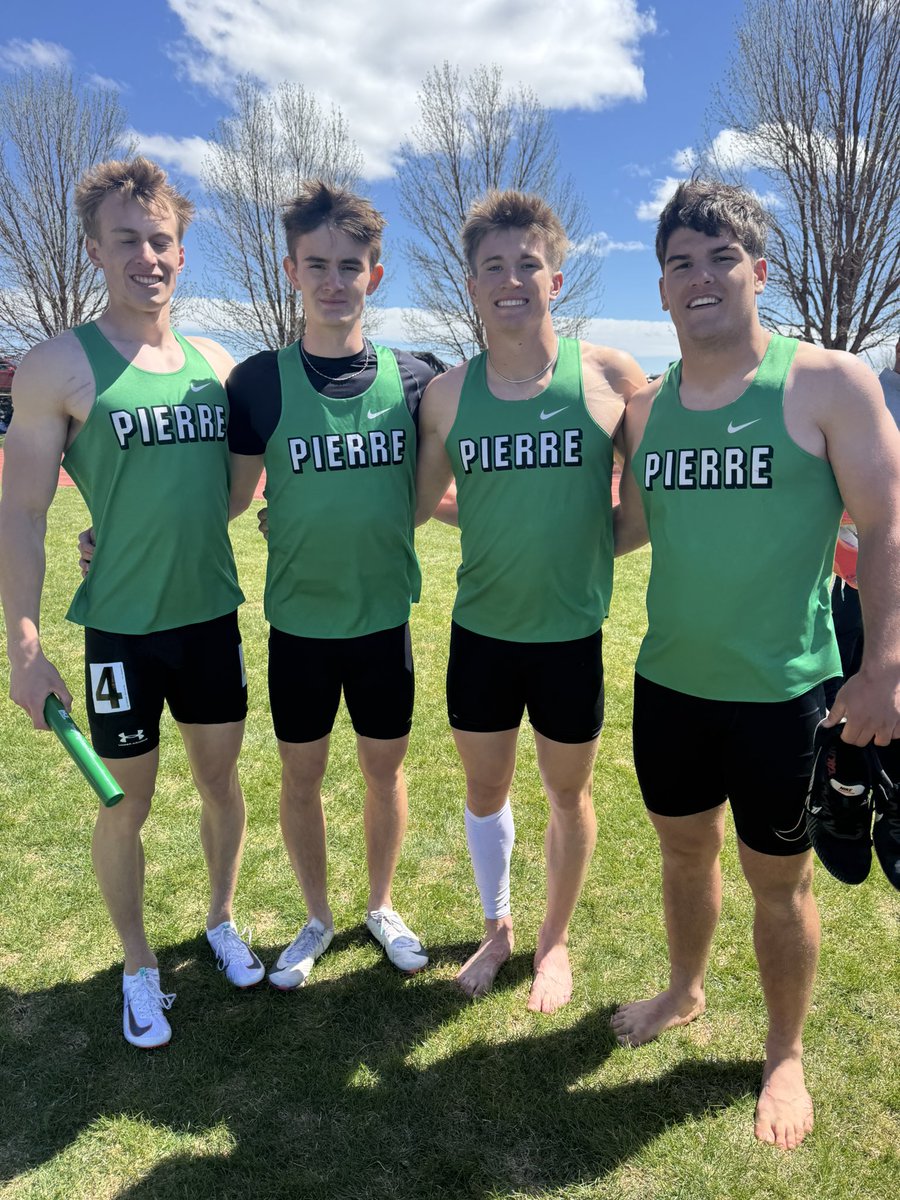 Nice job to this foursome winning the 4x100 m relay at Legion Relays! Karson, George, Porter and Carter — awesome job!!