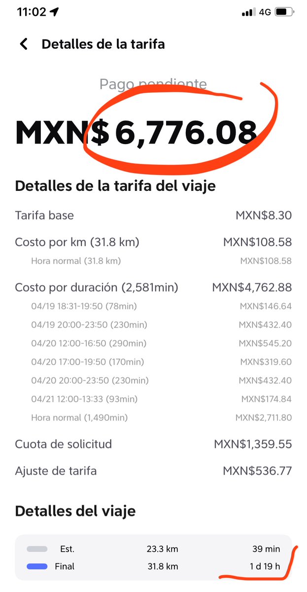 CamerataMet's tweet photo. @DiDi_Mexico el pasado domingo 19 de abril tomamos un viaje hacia el aeropuerto, la app hizo cargo regular de 263 pesos pero ahora que volvemos aparece que se deben casi 7mil pesos. No deja hacer la aclaración hasta que se cubra el pago y no hay modo de hablar con nadie!! 😠😡 https://t.co/FYzTpyxrPv