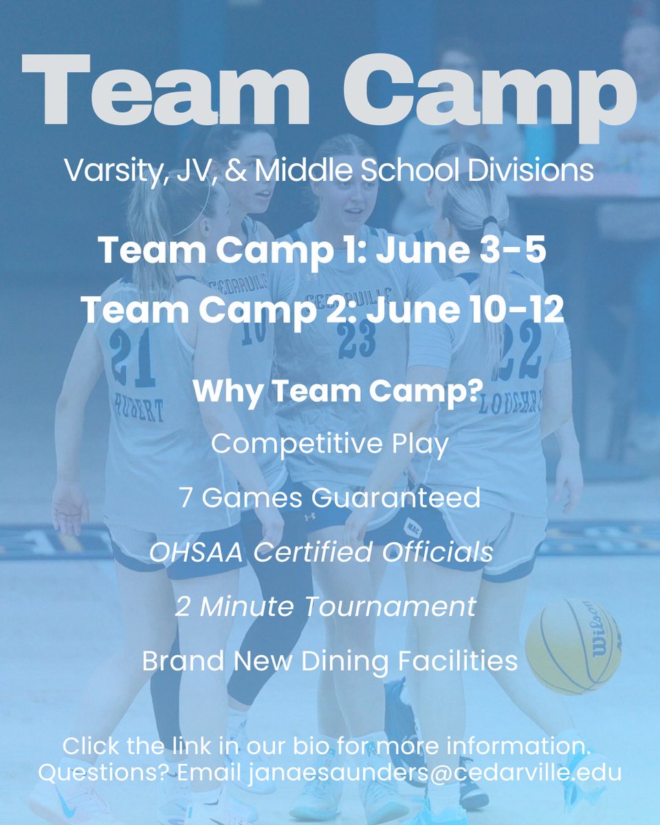 CedarvilleWBB's tweet photo. We’re hosting some great teams this summer!🌞🏀 Coaches, make sure your team is register before spots fill up📋
https://t.co/6EWSWmK0TA
#CedarvilleWBB | #StingEm🐝 | #basketballcamp https://t.co/4PKIaXWy96