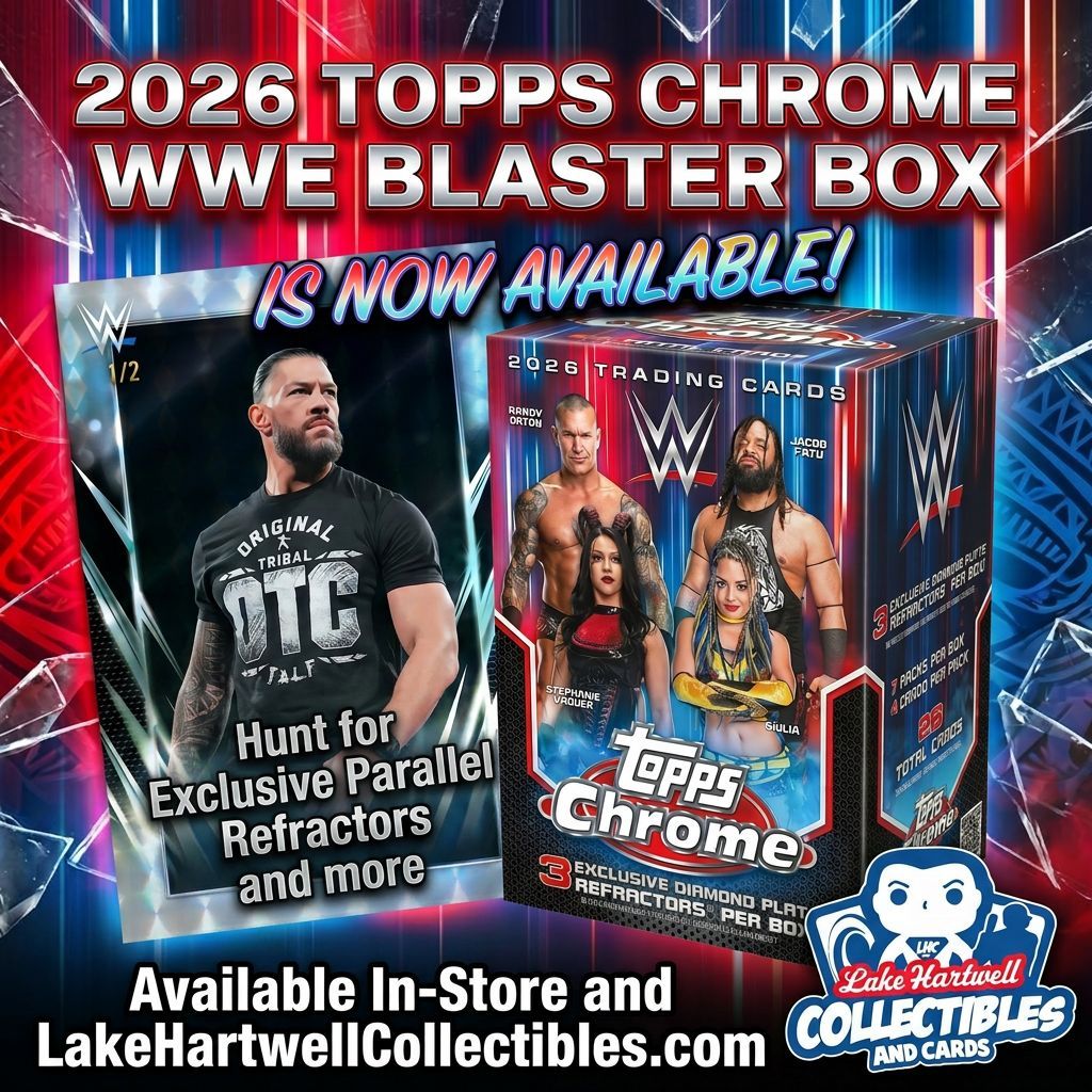 LakeHartwellCCS's tweet image. 2026 Topps Chrome WWE Blaster Boxes are here!
Chase exclusive refractors &amp;amp; your favorite superstars 🔥
Grab yours in-store or online: lakehartwellcollectibles.com
Don’t tap out—these won’t last! 👀
#WWE #ToppsChrome #TradingCards #CardCollectors