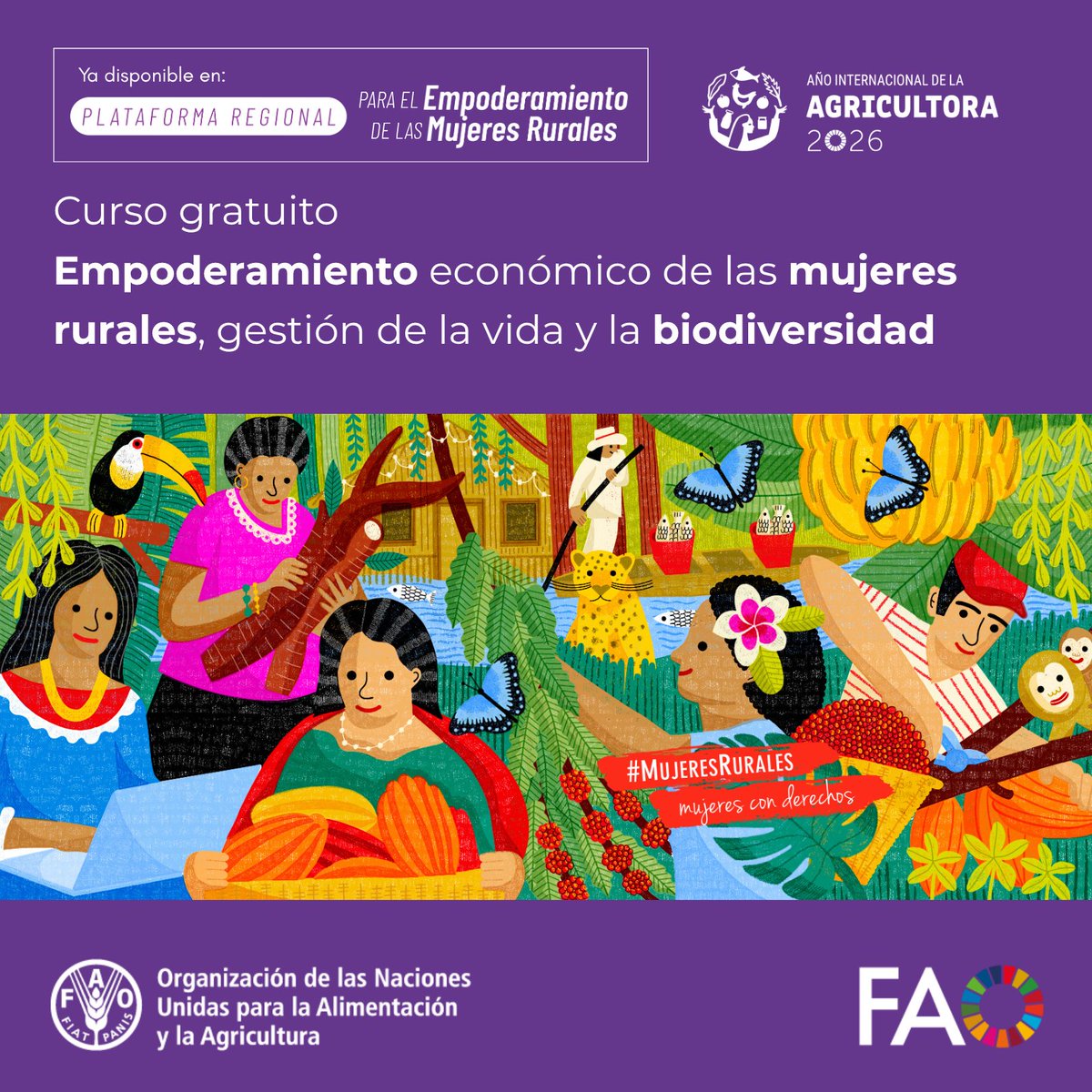 🎓 Curso gratuito <a href="/FAOCampus/">FAO Campus - America Latina y el Caribe</a>
👩‍🌾 Empoderamiento económico de las #MujeresRurales, gestión de la vida y la #Biodiversidad
🌱 Aprende a impulsar iniciativas sostenibles y fortalecer tu rol en las cadenas agroalimentarias

¡Matricúlate! ➡️bit.ly/4bXtNEU 

#AñoDeLaAgricultora