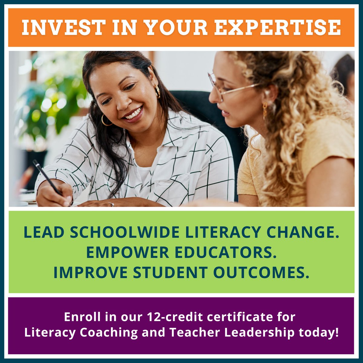 CTRLIT_Teaching's tweet image. Grow your identity as a literacy coach or instructional leader and deepen your knowledge of reading and writing instruction.

Enroll in our Literacy Coaching &amp;amp; Teacher Leadership graduate certificate program today! bit.ly/Literacy-Coach…

#graduatecertificate #onlinecourses