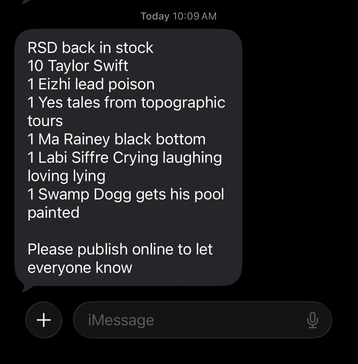 BeverlyRecords's tweet photo. When you get this text from Jack, you don’t walk, you run! down to 116th st. https://t.co/p7q0LjsogA