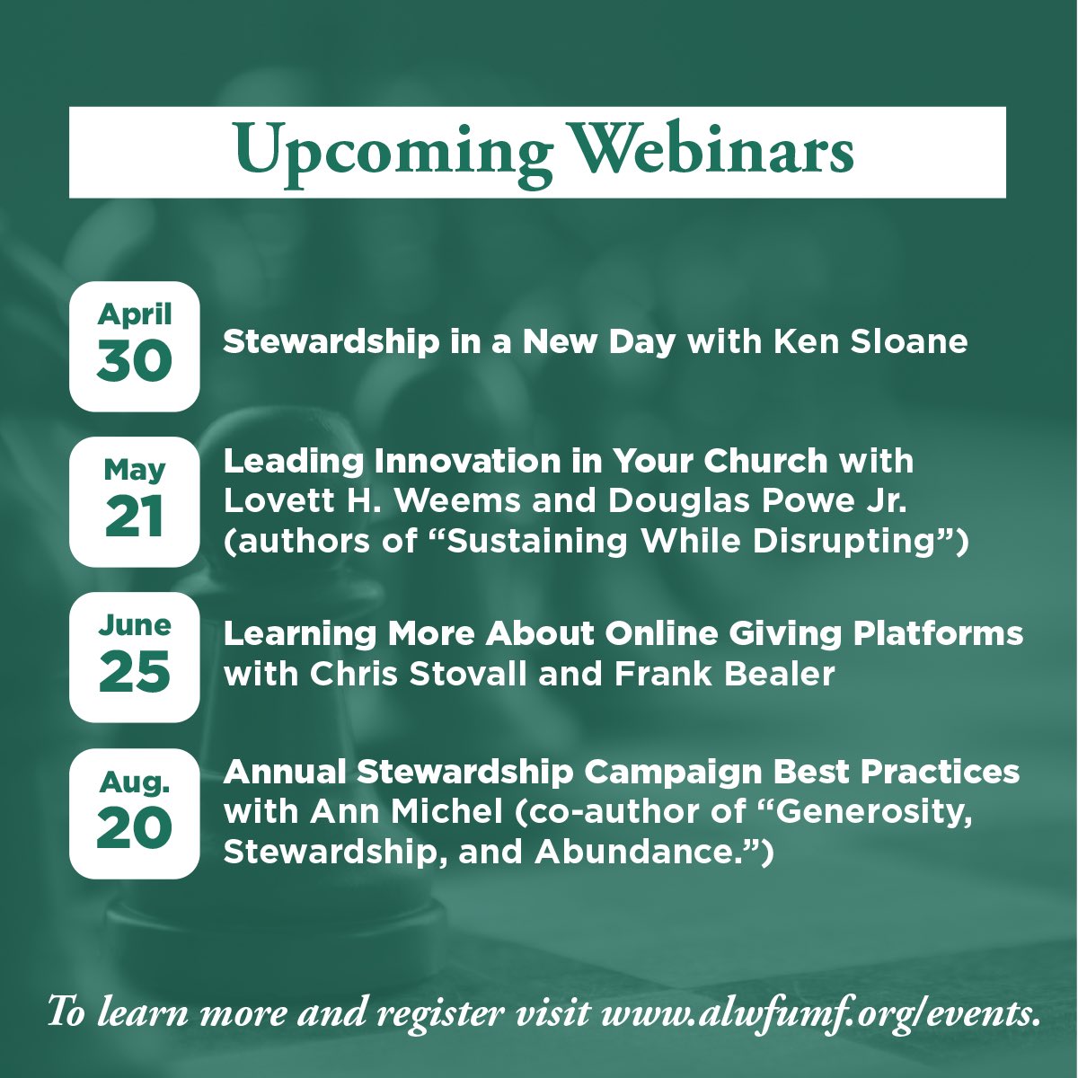 ALWFUMF's tweet photo. Register for “Stewardship in a New Day” with Ken Sloane!

We are excited to have Ken join us one last time before he retires in June!

Learn more and register: https://t.co/yrPG4L34Z1 https://t.co/AKYgYQ2DWx