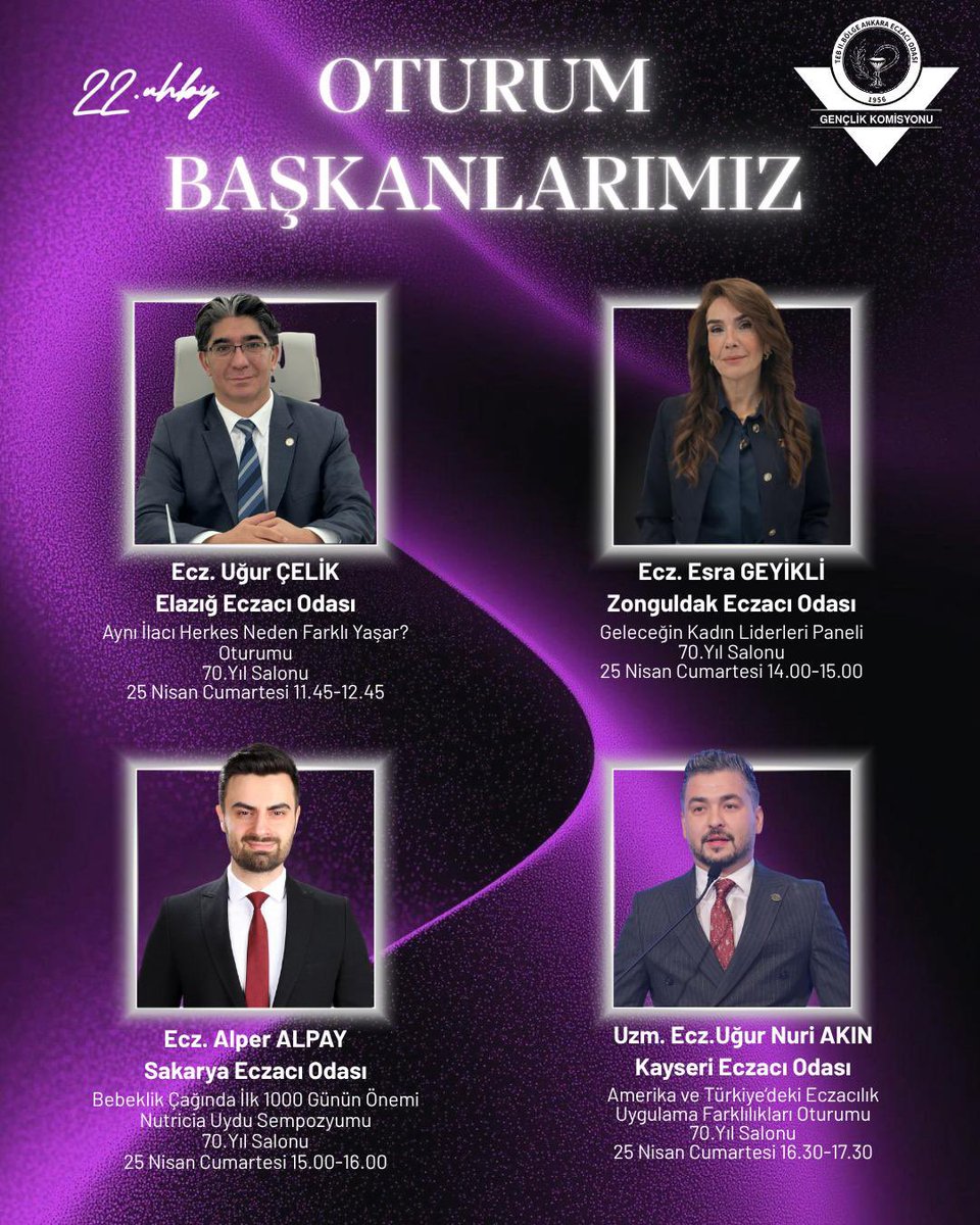 aeogk_'s tweet photo. 22.Ulusal Hasta Bilgilendirme Yarışması ve Eczacılık Zirvesi Bilimsel Programı kapsamında düzenlenecek oturumlarımızın başkanları!

Eskimeyen değerler, Eksilmeyen İzler!✨ https://t.co/m708sl2Raf
