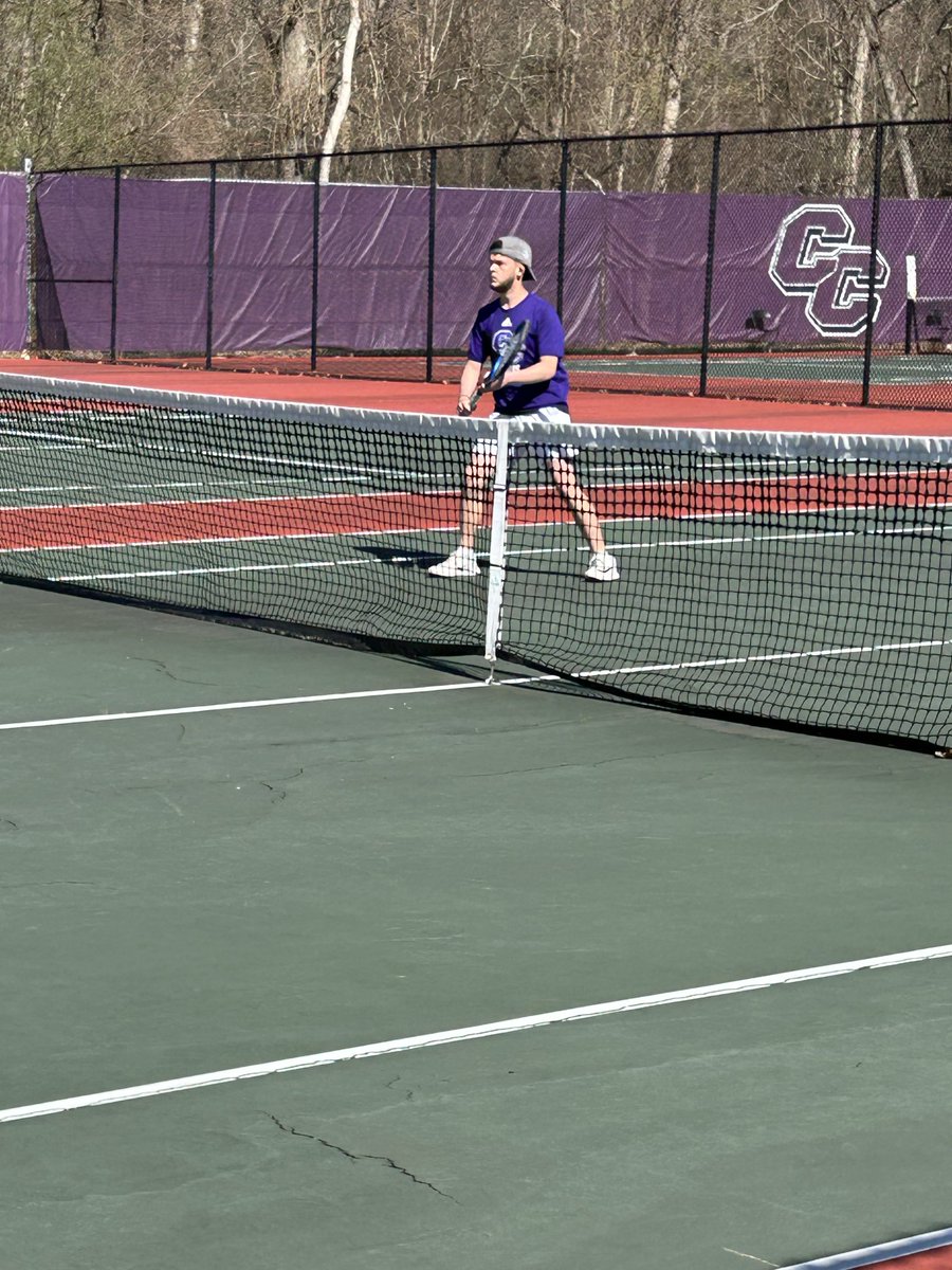 CurryCollegeAD's tweet image. A little windy but a nice day to play tennis. Let’s go Curry.  Nice support from our other athletes.  #bleedpurple