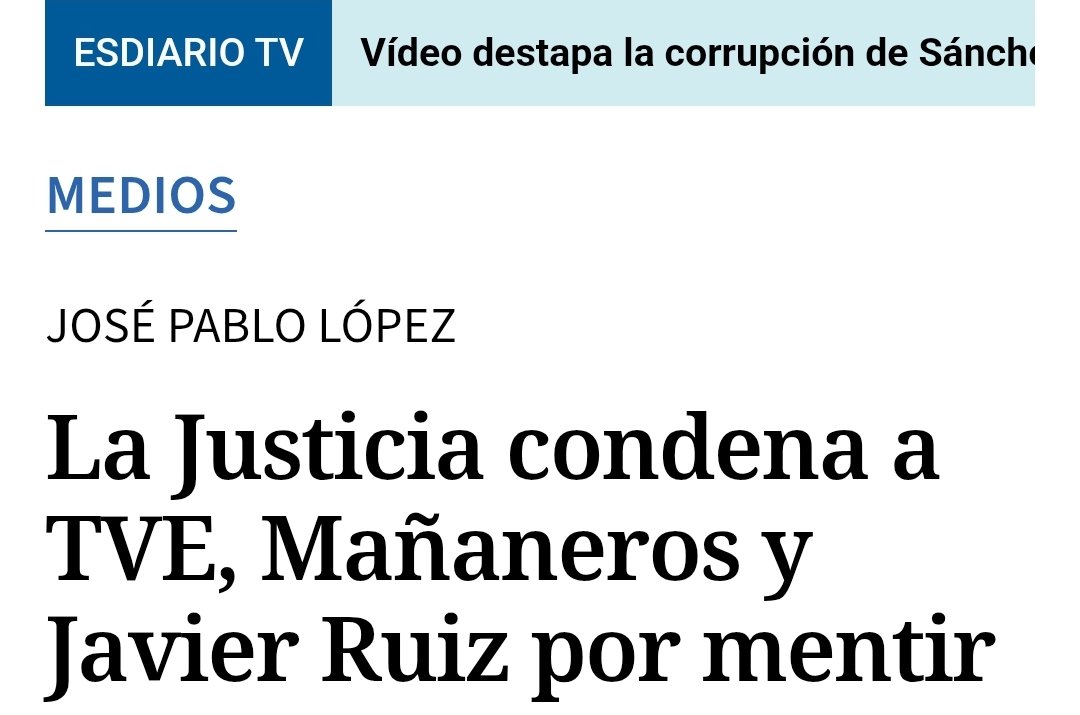 UACD_Youtube's tweet photo. La Justicia condena a RTVE por mentir y difundir bulos, en este caso a través de Javier Ruiz, el "dulce" novio de Sarah Santaolalla.

¿Decía Pedro Sánchez que los bulos y la desinformación son culpa de las Redes Sociales y los pseudomedios?
Pues resulta que a quien condena la Justicia es a su Televisión que nos cuesta 1200 millones.

Todo aquí:
https://t.co/FPNlIyGEr9