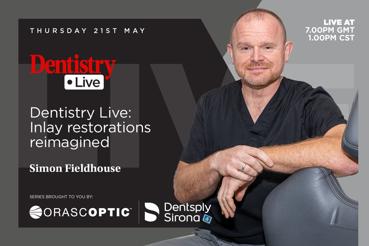 Dentistry's tweet image. Dentistry Live: inlay restorations reimagined;

Join us on 21 May at 7pm for Dr Simon Fieldhouse's upcoming Dentistry Live session, Dentistry Live: inlay restorations reimagined.

Register free: dentistry.co.uk/webinar/dentis…

#Dentistry #DentistryLive #InlayRestorations