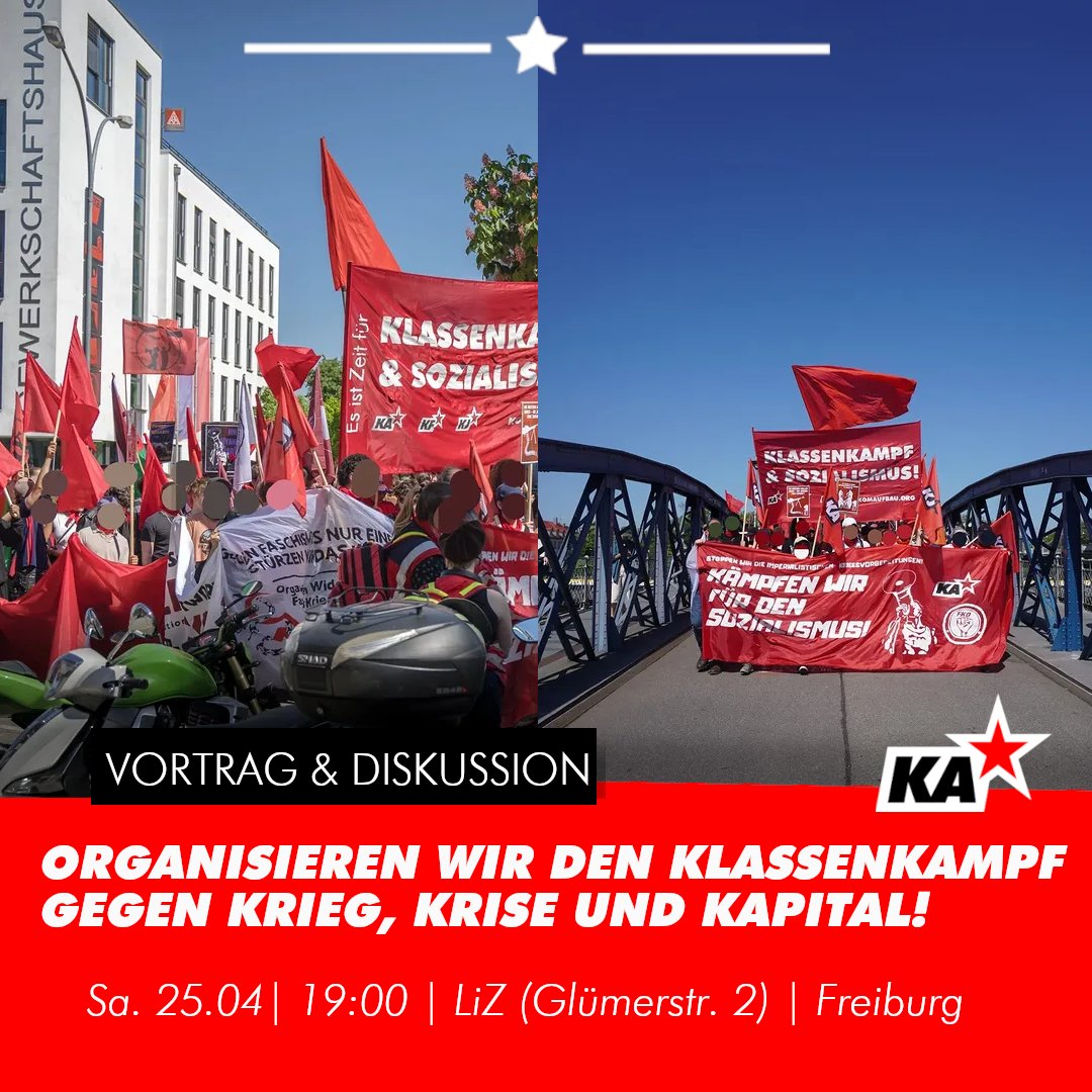 komaufbau's tweet image. Heraus zum 1. Mai in Freiburg!

Kommt am Samstag zu unserem Vortrag und Diskussion, sowie am 1. Mai zur revolutionären Demo!

#Freiburg #1Mai #HerausZum1Mai #Rev1Mai #Sozialismus