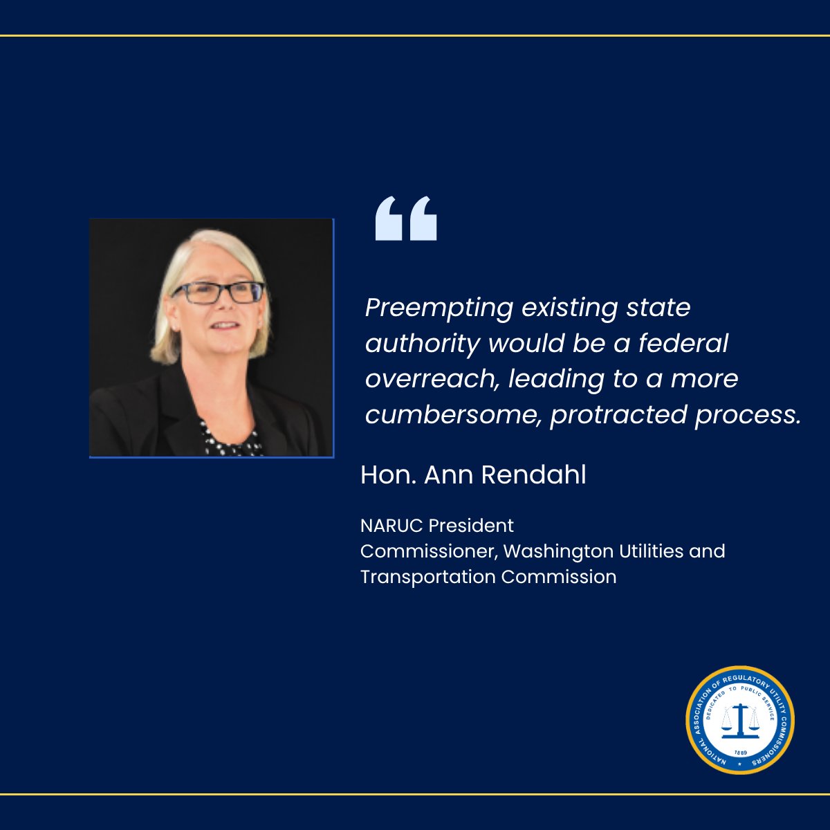 NARUC's tweet image. NARUC has sent a letter to members of @USCongress urging them not to support legislation that would preempt state permitting and siting authority for electric transmission projects.

Read the press release: bit.ly/NARUCPermittin…
#energy #utilities