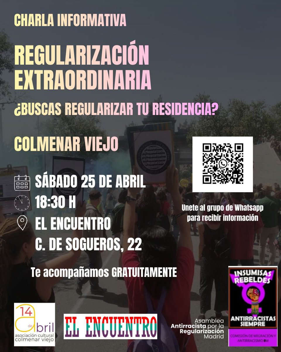 GanemosColmenar's tweet photo. Este finde en #ColmenarViejo:
📢 Sábado a las 12h, concentración de apoyo a Marcelo frente a Residencia de Mayores
✍️ Sábado a las 18:30h, Charla informativa sobre la Regularización Extraordinaria de personas migrantes
🇨🇺 Domingo 12:30h Vermú Rojo musical con @OrlisPineda https://t.co/DZ1P33PgpX