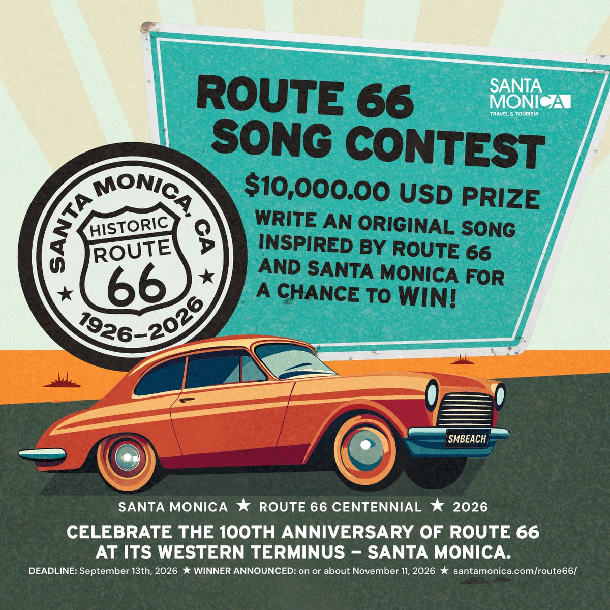 GoSantaMonica's tweet image. Are you a #songwriter looking for a chance to share your voice — and win $10,000 while doing it?🎤

We’re hosting a Route 66 Song #Contest for the iconic road’s centennial and we want to hear what you’ve got! 🚗🎶

Full details: santamonica.com/route66/🩵

#santamonica #route66