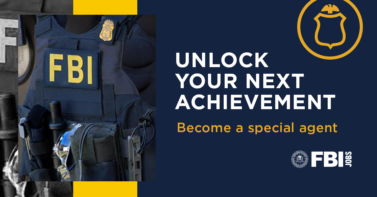 FBIJobs's tweet image. You didn’t earn that #graduate #degree to play it safe. FBI #SpecialAgents apply advanced knowledge to solve complex cases and support critical investigations. Unlock your next achievement at the #FBI. Apply today. #FBIJobs #Cyber #Data #Engineering #Law ow.ly/VyPg50YOeUM