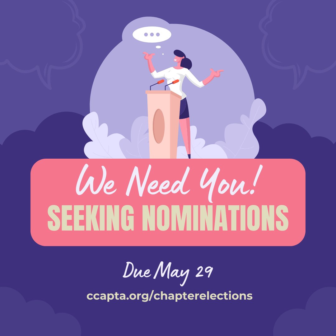 CPTAtweets's tweet photo. Are you involved in CPTA and want to do more?  Open positions include Vice President, Director (2), and Nominating Committee (2). Submit qualified candidate recommendations by May 29 👉https://t.co/LMVte4cEnF #getinvolved #stayinvolved https://t.co/39JHxVeZiB