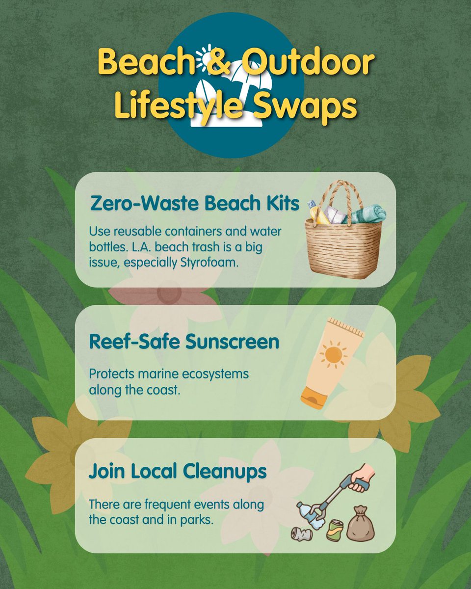LACountyBOS's tweet image. Small swaps. Real impact. 🌎

From apartment-friendly upgrades to beach-ready zero-waste habits, sustainability in LA County can start right where you are.

This Earth Week, try one new habit—then keep it going.

#EarthWeek #Sustainability #LACounty #ClimateAction
