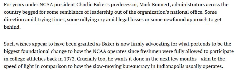 Tim_BuckleyMA's tweet photo. ICYMI: "...@CharlieBakerMA  is now firmly advocating for what portends to be the biggest foundational change to how the NCAA operates since freshmen were fully allowed to participate in college athletics back in 1972." 
https://t.co/wlQOWfauJb https://t.co/Gm6lGxXDKb