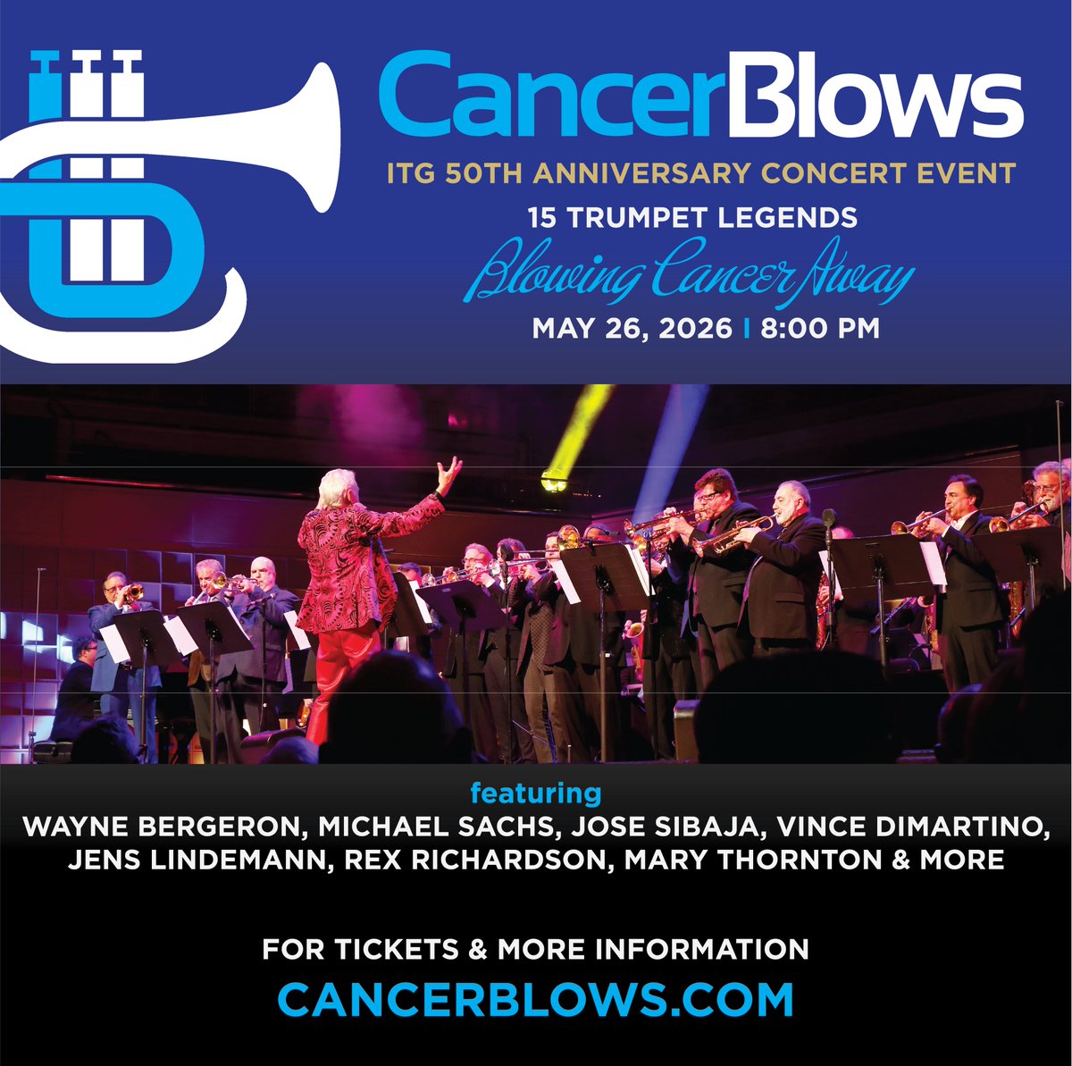 CancerBlows_'s tweet photo. Join us in celebrating the International Trumpet Guild's 50th Anniversary with a special opening night concert benefiting CancerBlows at Eastman School of Music.
Tickets are available through the conference and to the general public.
https://t.co/m9upXs9uq2
#cancerblows https://t.co/ltid81n5OK
