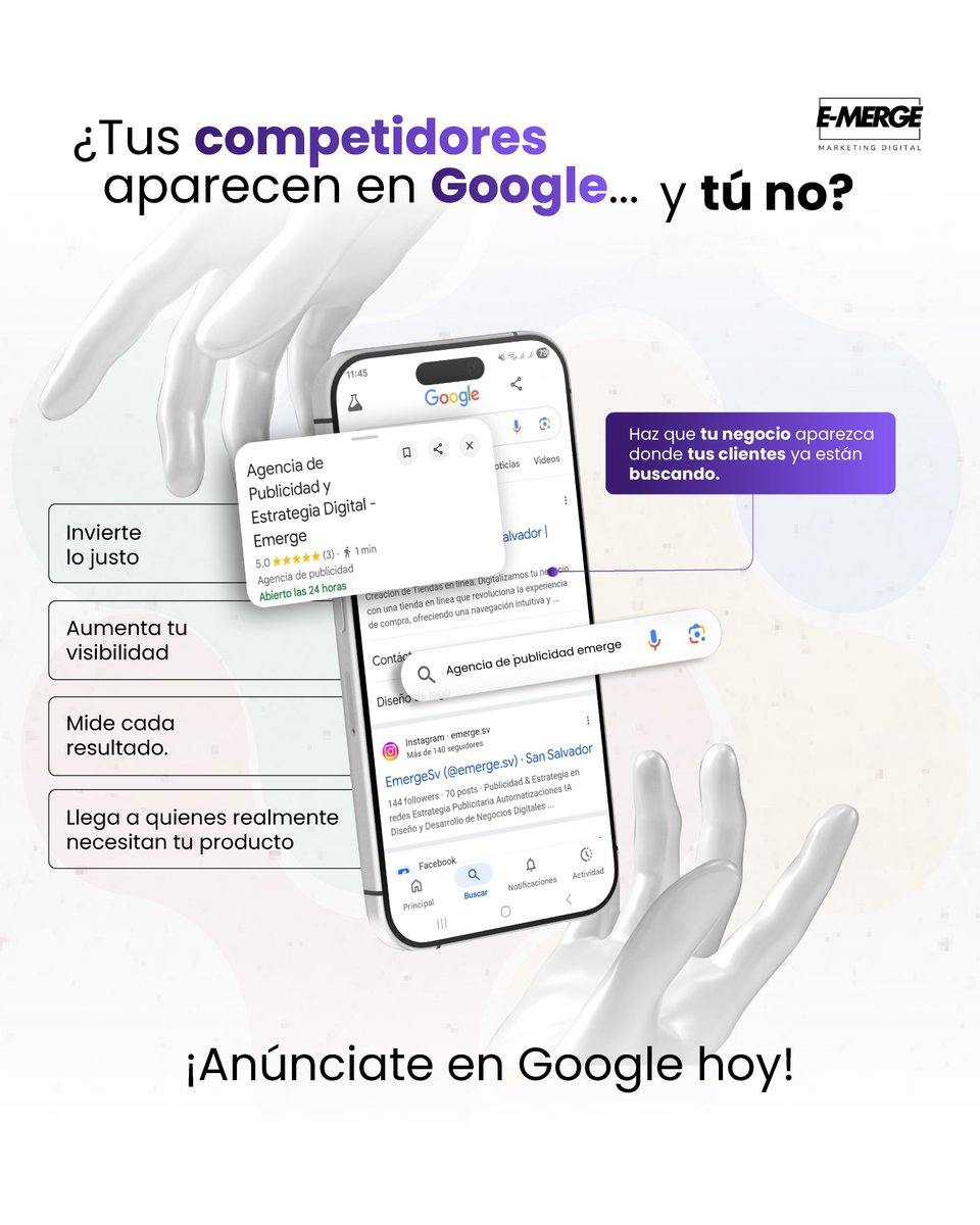 emergesv's tweet image. Cada búsqueda que no te encuentra es un cliente que se va con otra empresa.
Google Ads te pone justo donde tu cliente te está buscando. 🎯
✅ Invierte lo justo ✅ Mide cada resultado ✅ Llega a quien realmente te necesita
#GoogleAds #MarketingDigital #NegociosOnline