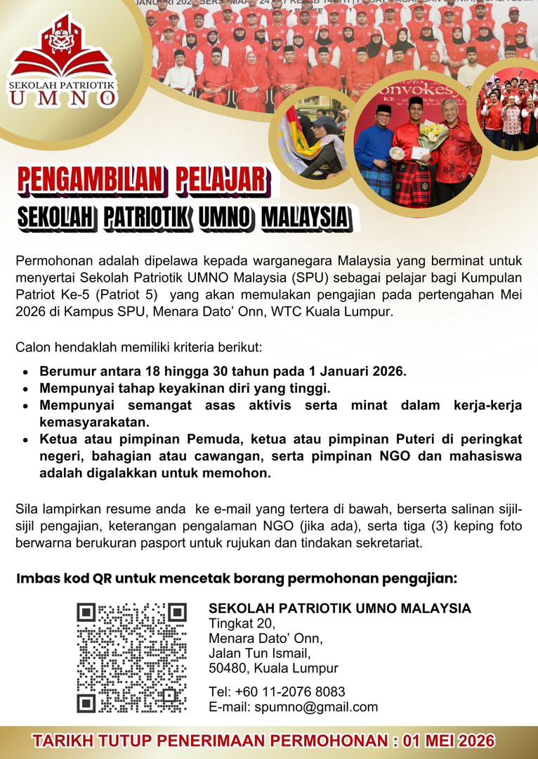 ahmadmaslan's tweet image. Pengambilan pelajar Sekolah Patriotik #UMNO #Malaysia. Dipersilakan dengan segala hormatnya kepada sesiapa yang layak &amp;amp; berminat. Terima kasih.