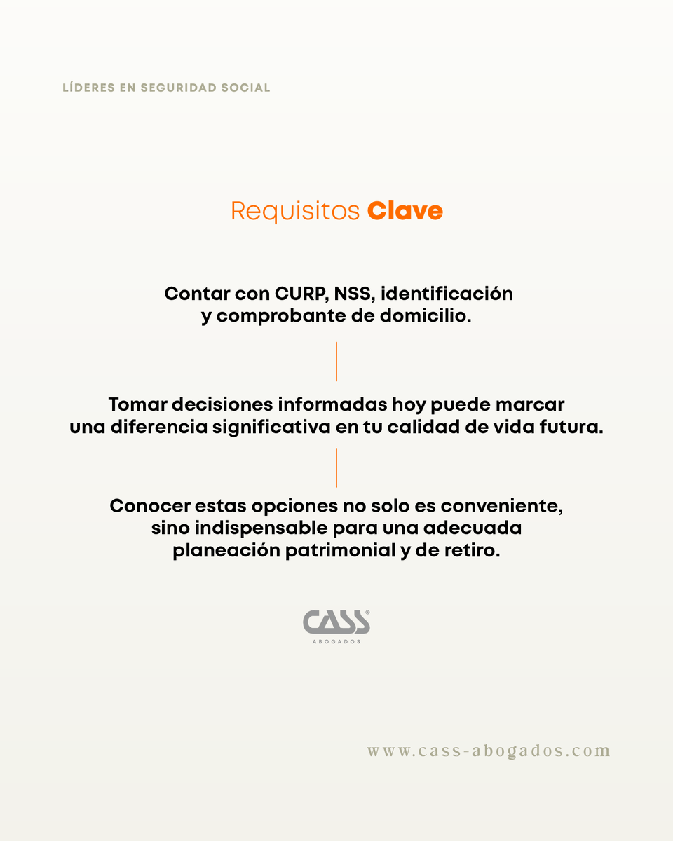 CASSabogados's tweet photo. ¿Sabías que puedes seguir construyendo tu pensión aun sin tener un empleo formal? En México, existen esquemas de incorporación voluntaria al IMSS que te permiten mantener la continuidad de tus derechos y fortalecer tu retiro. 
La Modalidad 40, dirigida a trabajadores bajo la Ley 73, es una de las estrategias más efectivas para incrementar el monto de la pensión, ya que permite mejorar el salario promedio de cotización. Por otro lado, las personas trabajadoras independientes también pueden acceder a seguridad social integral, incluyendo servicios médicos, ahorro para el retiro y prestaciones sociales.
