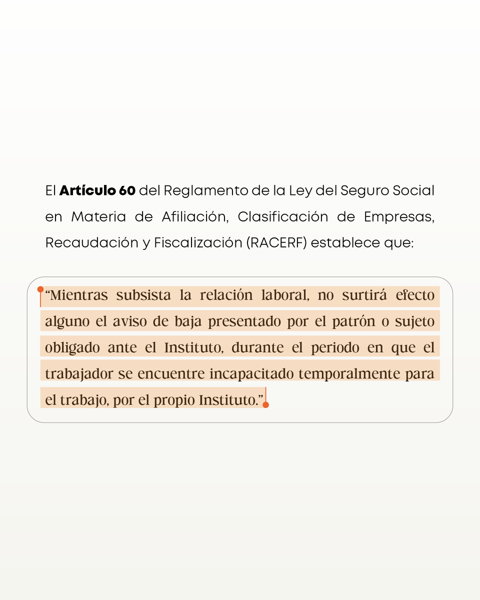 CASSabogados's tweet photo. ¿Sabías qué el aviso de baja de un trabajador presentado ante el IMSS no surte efectos mientras está incapacitado?
Lo anterior implica que no es posible llevar a cabo el movimiento de baja de un colaborador que se encuentra amparado por un certificado de incapacidad temporal expedido por el Instituto Mexicano del Seguro Social (IMSS).
Al respecto, resulta fundamental conocer el marco normativo preciso.