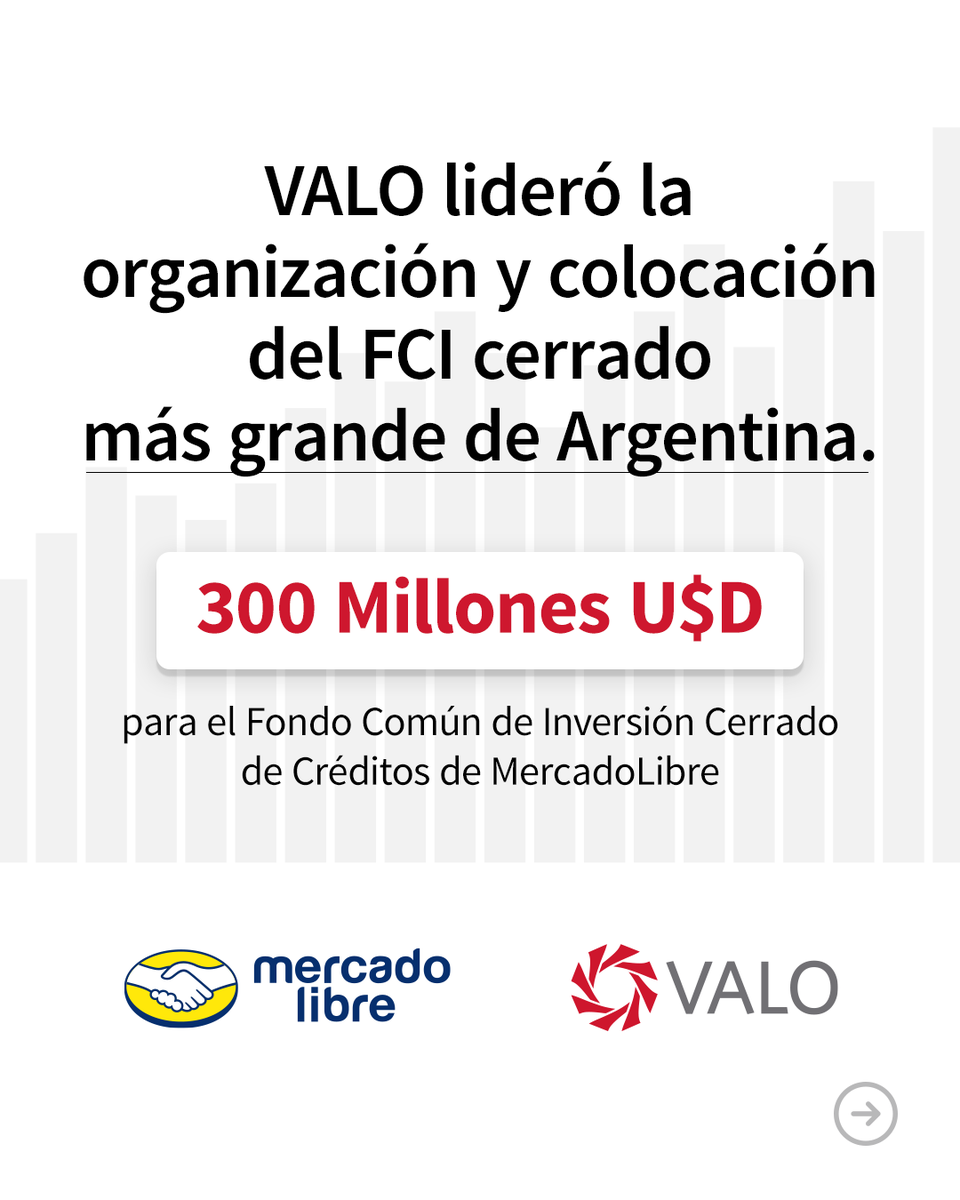 valo_arg's tweet photo. Lideramos la organización y colocación del FCI cerrado más grande de la historia en Argentina.

📈USD 300M para Mercado Libre.
🏅Una operación que redefine la escala del mercado.